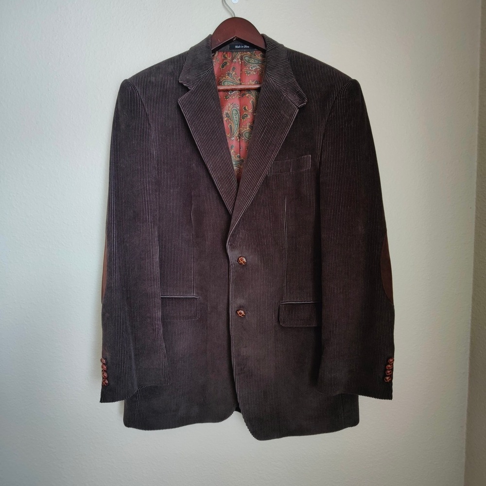 Lauren Ralph Lauren Brown Corduroy Mens Blazer Sport‎ Coat Elbow Patch Paisley